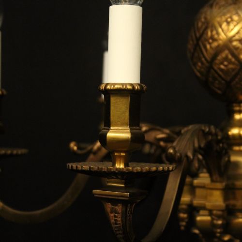 FRENCH GILDED BRONZE 6 LIGHT ANTIQUE CHANDELIER - ADDITIONAL PHOTO 5