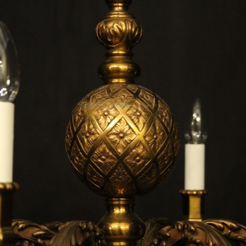FRENCH GILDED BRONZE 6 LIGHT ANTIQUE CHANDELIER - ADDITIONAL PHOTO 6