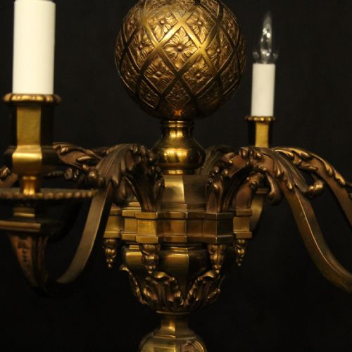FRENCH GILDED BRONZE 6 LIGHT ANTIQUE CHANDELIER - ADDITIONAL PHOTO 7