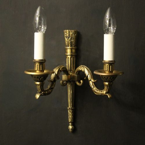 FRENCH EMPIRE GILDED TWIN ARM ANTIQUE WALL LIGHTS - ADDITIONAL PHOTO 1