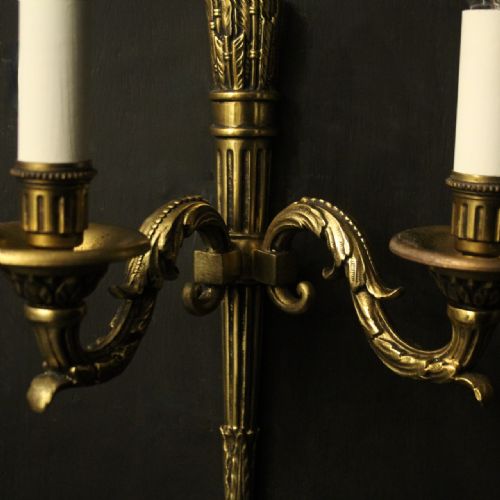 FRENCH EMPIRE GILDED TWIN ARM ANTIQUE WALL LIGHTS - ADDITIONAL PHOTO 3