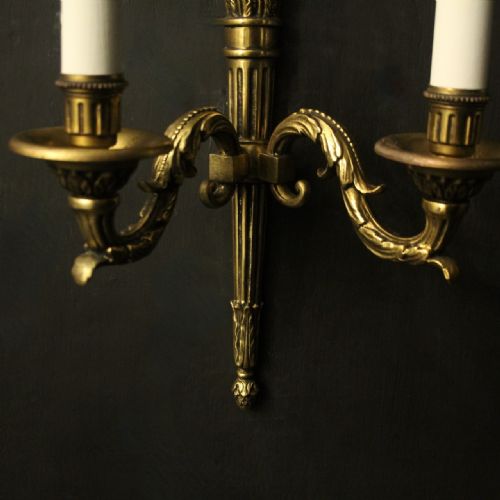 FRENCH EMPIRE GILDED TWIN ARM ANTIQUE WALL LIGHTS - ADDITIONAL PHOTO 5
