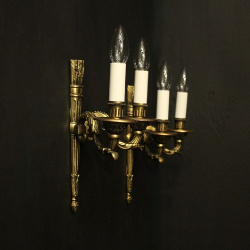 FRENCH EMPIRE GILDED TWIN ARM ANTIQUE WALL LIGHTS - ADDITIONAL PHOTO 9