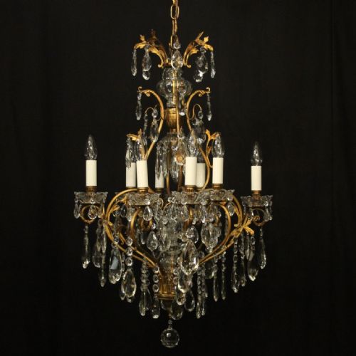 french gilded 9 light antique birdcage crystal chandelier - CATEGORY: ANTIQUE LIGHTING - DATED 1920