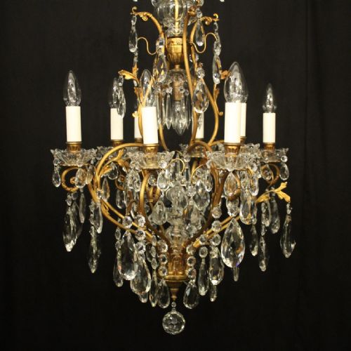 FRENCH GILDED 9 LIGHT ANTIQUE BIRDCAGE CRYSTAL CHANDELIER - ADDITIONAL PHOTO 1