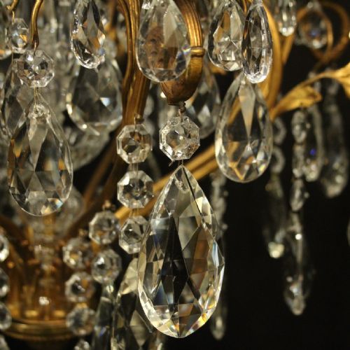 FRENCH GILDED 9 LIGHT ANTIQUE BIRDCAGE CRYSTAL CHANDELIER - ADDITIONAL PHOTO 4