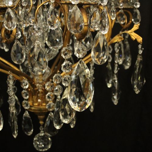 FRENCH GILDED 9 LIGHT ANTIQUE BIRDCAGE CRYSTAL CHANDELIER - ADDITIONAL PHOTO 6