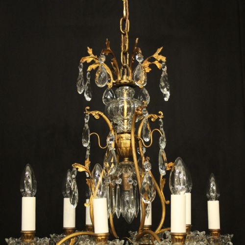 FRENCH GILDED 9 LIGHT ANTIQUE BIRDCAGE CRYSTAL CHANDELIER - ADDITIONAL PHOTO 7
