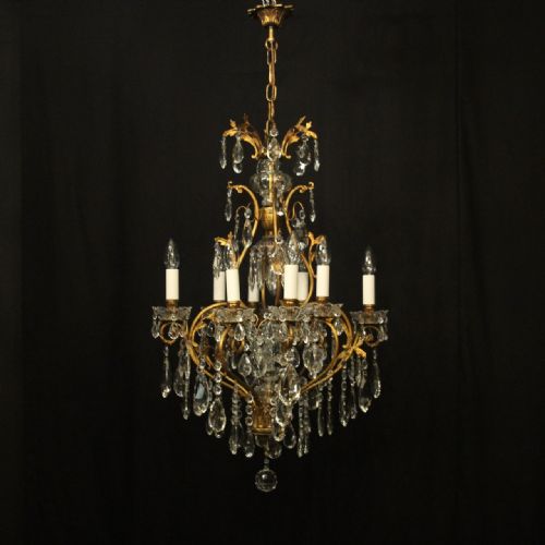 FRENCH GILDED 9 LIGHT ANTIQUE BIRDCAGE CRYSTAL CHANDELIER - ADDITIONAL PHOTO 8