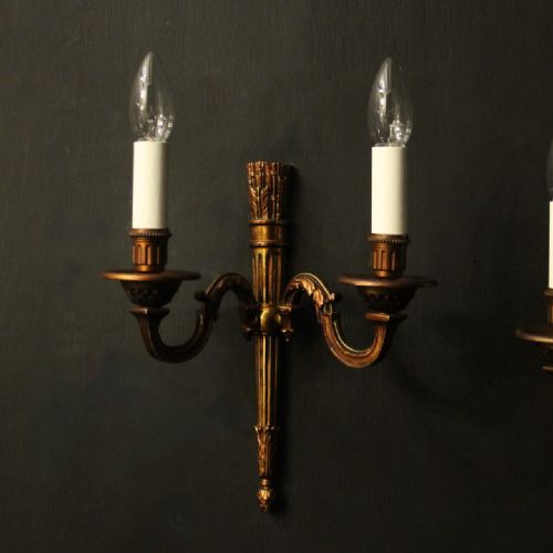 FRENCH EMPIRE GILDED TWIN ARM ANTIQUE WALL LIGHTS - ADDITIONAL PHOTO 1