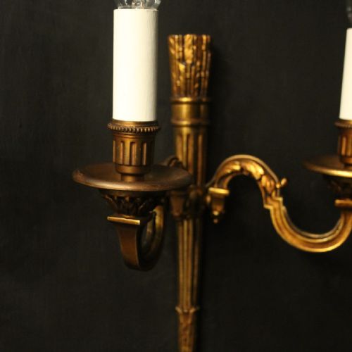 FRENCH EMPIRE GILDED TWIN ARM ANTIQUE WALL LIGHTS - ADDITIONAL PHOTO 3