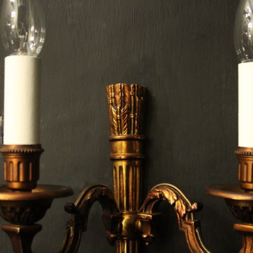 FRENCH EMPIRE GILDED TWIN ARM ANTIQUE WALL LIGHTS - ADDITIONAL PHOTO 4
