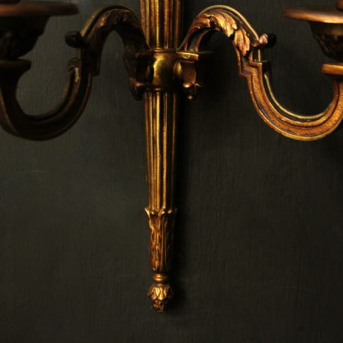 FRENCH EMPIRE GILDED TWIN ARM ANTIQUE WALL LIGHTS - ADDITIONAL PHOTO 5