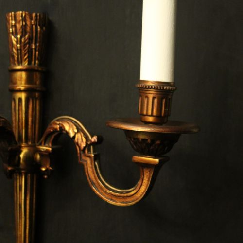FRENCH EMPIRE GILDED TWIN ARM ANTIQUE WALL LIGHTS - ADDITIONAL PHOTO 6