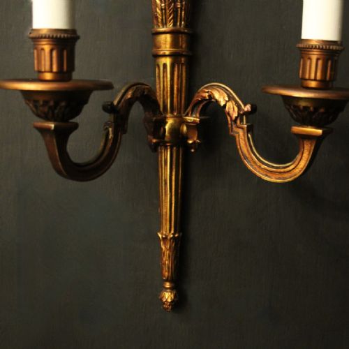 FRENCH EMPIRE GILDED TWIN ARM ANTIQUE WALL LIGHTS - ADDITIONAL PHOTO 7