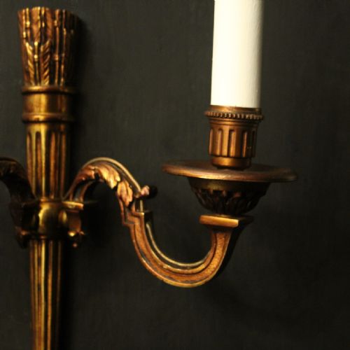 FRENCH EMPIRE GILDED TWIN ARM ANTIQUE WALL LIGHTS - ADDITIONAL PHOTO 8