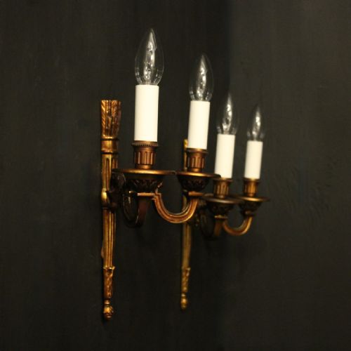 FRENCH EMPIRE GILDED TWIN ARM ANTIQUE WALL LIGHTS - ADDITIONAL PHOTO 9
