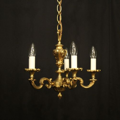 french gilded bronze 5 light antique chandelier - CATEGORY: ANTIQUE LIGHTING - DATED 1930