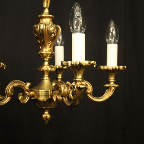 FRENCH GILDED BRONZE 5 LIGHT ANTIQUE CHANDELIER - ADDITIONAL PHOTO 1