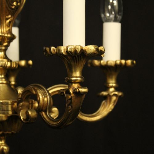 FRENCH GILDED BRONZE 5 LIGHT ANTIQUE CHANDELIER - ADDITIONAL PHOTO 2