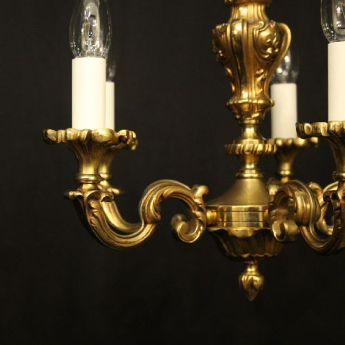 FRENCH GILDED BRONZE 5 LIGHT ANTIQUE CHANDELIER - ADDITIONAL PHOTO 3