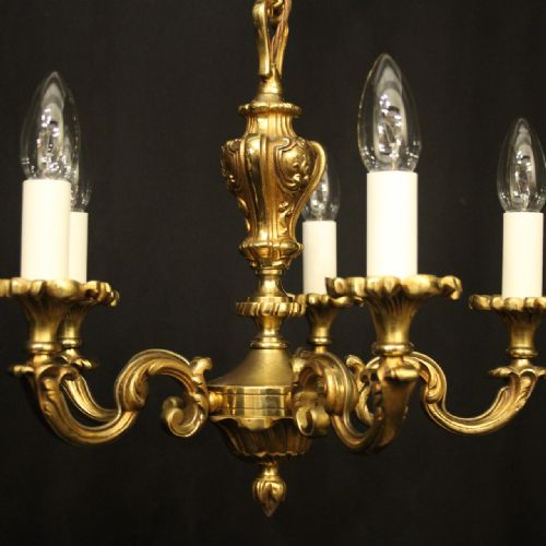 FRENCH GILDED BRONZE 5 LIGHT ANTIQUE CHANDELIER - ADDITIONAL PHOTO 4