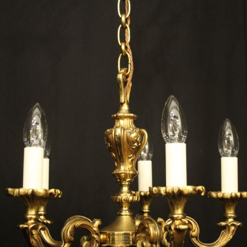 FRENCH GILDED BRONZE 5 LIGHT ANTIQUE CHANDELIER - ADDITIONAL PHOTO 5