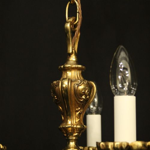 FRENCH GILDED BRONZE 5 LIGHT ANTIQUE CHANDELIER - ADDITIONAL PHOTO 6