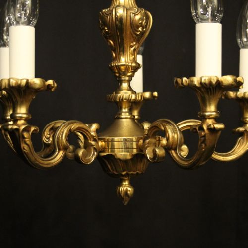 FRENCH GILDED BRONZE 5 LIGHT ANTIQUE CHANDELIER - ADDITIONAL PHOTO 7