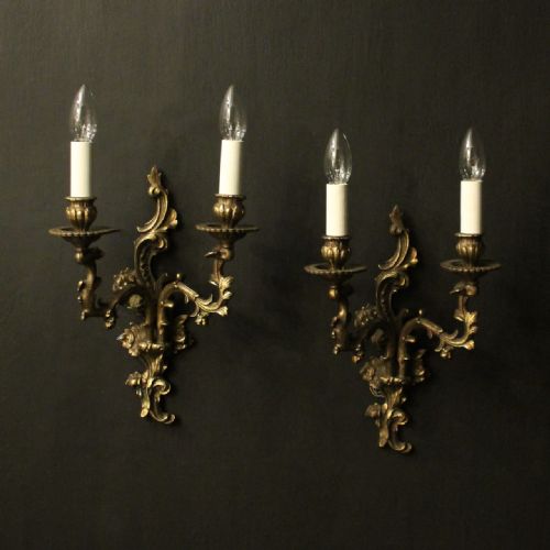 french pair of gilded brass wall lights - CATEGORY: ANTIQUE LIGHTING - DATED 1930