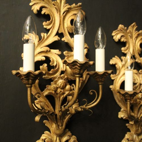ITALIAN PAIR OF GILTWOOD ANTIQUE WALL LIGHTS - ADDITIONAL PHOTO 3