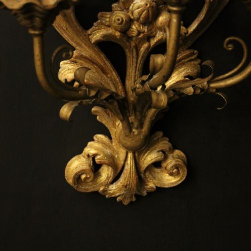 ITALIAN PAIR OF GILTWOOD ANTIQUE WALL LIGHTS - ADDITIONAL PHOTO 4