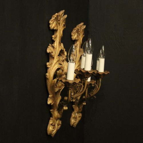 ITALIAN PAIR OF GILTWOOD ANTIQUE WALL LIGHTS - ADDITIONAL PHOTO 5
