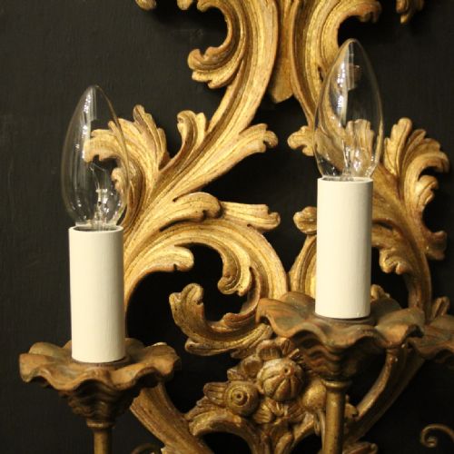ITALIAN PAIR OF GILTWOOD ANTIQUE WALL LIGHTS - ADDITIONAL PHOTO 9
