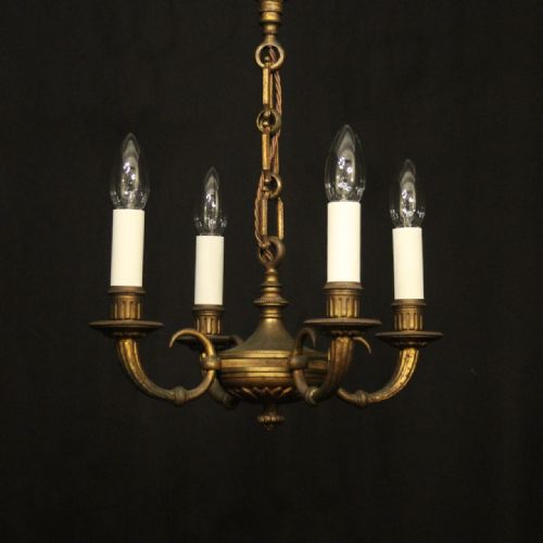 french gilded bronze 4 light antique chandelier - CATEGORY: ANTIQUE LIGHTING - DATED 1920