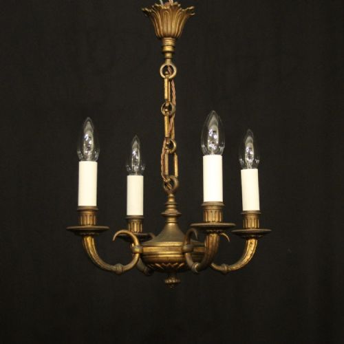 FRENCH GILDED BRONZE 4 LIGHT ANTIQUE CHANDELIER - ADDITIONAL PHOTO 1