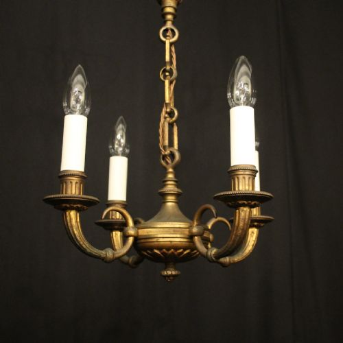 FRENCH GILDED BRONZE 4 LIGHT ANTIQUE CHANDELIER - ADDITIONAL PHOTO 9