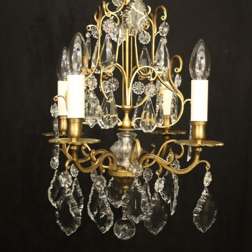 FRENCH GILDED CRYSTAL 4 LIGHT ANTIQUE CHANDELIER - ADDITIONAL PHOTO 1