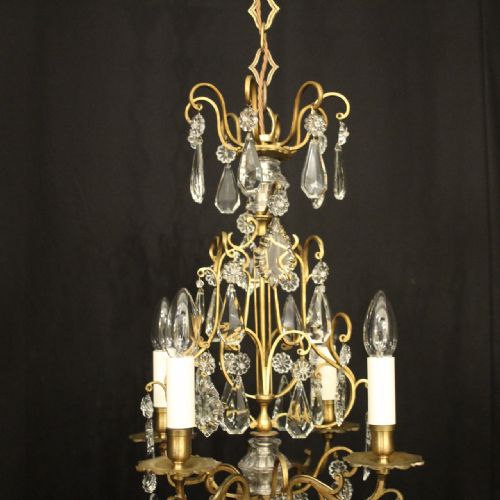 FRENCH GILDED CRYSTAL 4 LIGHT ANTIQUE CHANDELIER - ADDITIONAL PHOTO 3