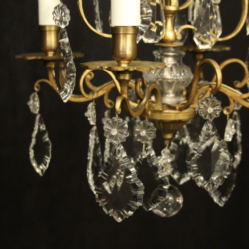FRENCH GILDED CRYSTAL 4 LIGHT ANTIQUE CHANDELIER - ADDITIONAL PHOTO 5