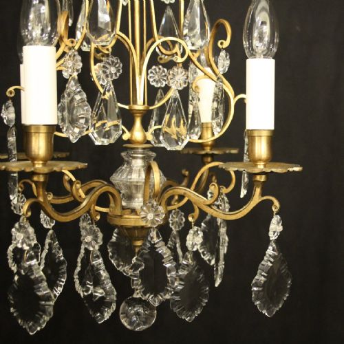 FRENCH GILDED CRYSTAL 4 LIGHT ANTIQUE CHANDELIER - ADDITIONAL PHOTO 7