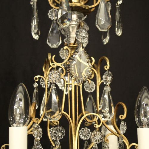 FRENCH GILDED CRYSTAL 4 LIGHT ANTIQUE CHANDELIER - ADDITIONAL PHOTO 8