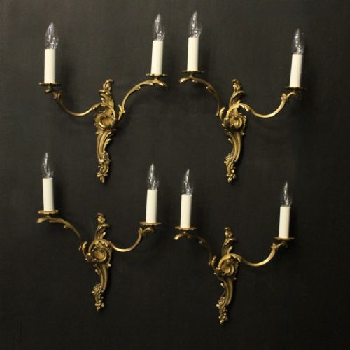french set of 4 gilded antique wall lights - CATEGORY: ANTIQUE LIGHTING - DATED 1920