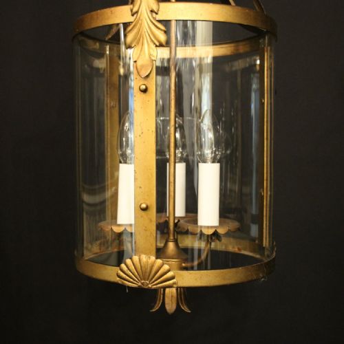FRENCH GILDED TOLEWARE TRIPLE LIGHT HALL LANTERN - ADDITIONAL PHOTO 2