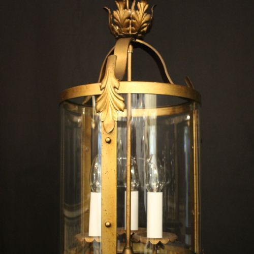 FRENCH GILDED TOLEWARE TRIPLE LIGHT HALL LANTERN - ADDITIONAL PHOTO 3