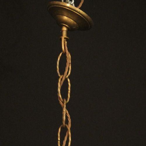 FRENCH GILDED TOLEWARE TRIPLE LIGHT HALL LANTERN - ADDITIONAL PHOTO 8