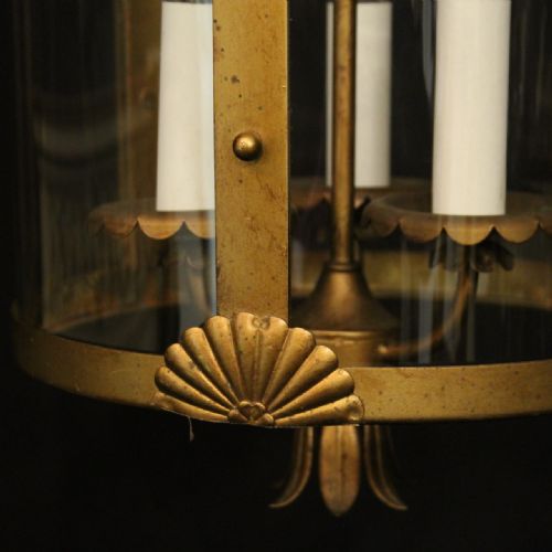 FRENCH GILDED TOLEWARE TRIPLE LIGHT HALL LANTERN - ADDITIONAL PHOTO 9