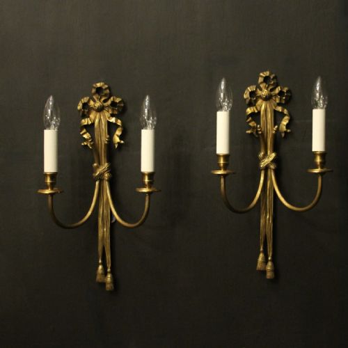 french pair of gilded ribbon antique wall lights - CATEGORY: ANTIQUE LIGHTING - DATED 1920