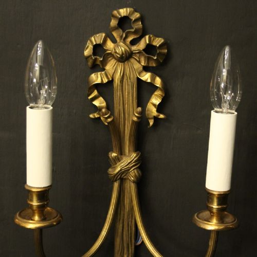 FRENCH PAIR OF GILDED RIBBON ANTIQUE WALL LIGHTS - ADDITIONAL PHOTO 4