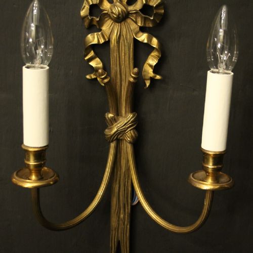 FRENCH PAIR OF GILDED RIBBON ANTIQUE WALL LIGHTS - ADDITIONAL PHOTO 5